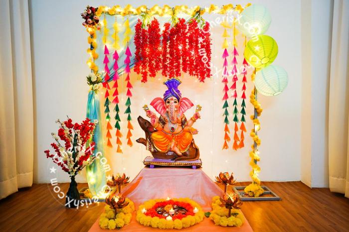 Ganpati ganesh backdrop ganapati chaturthi gauri pooja mandap diwali mandir backdrops bestlooks housewarming