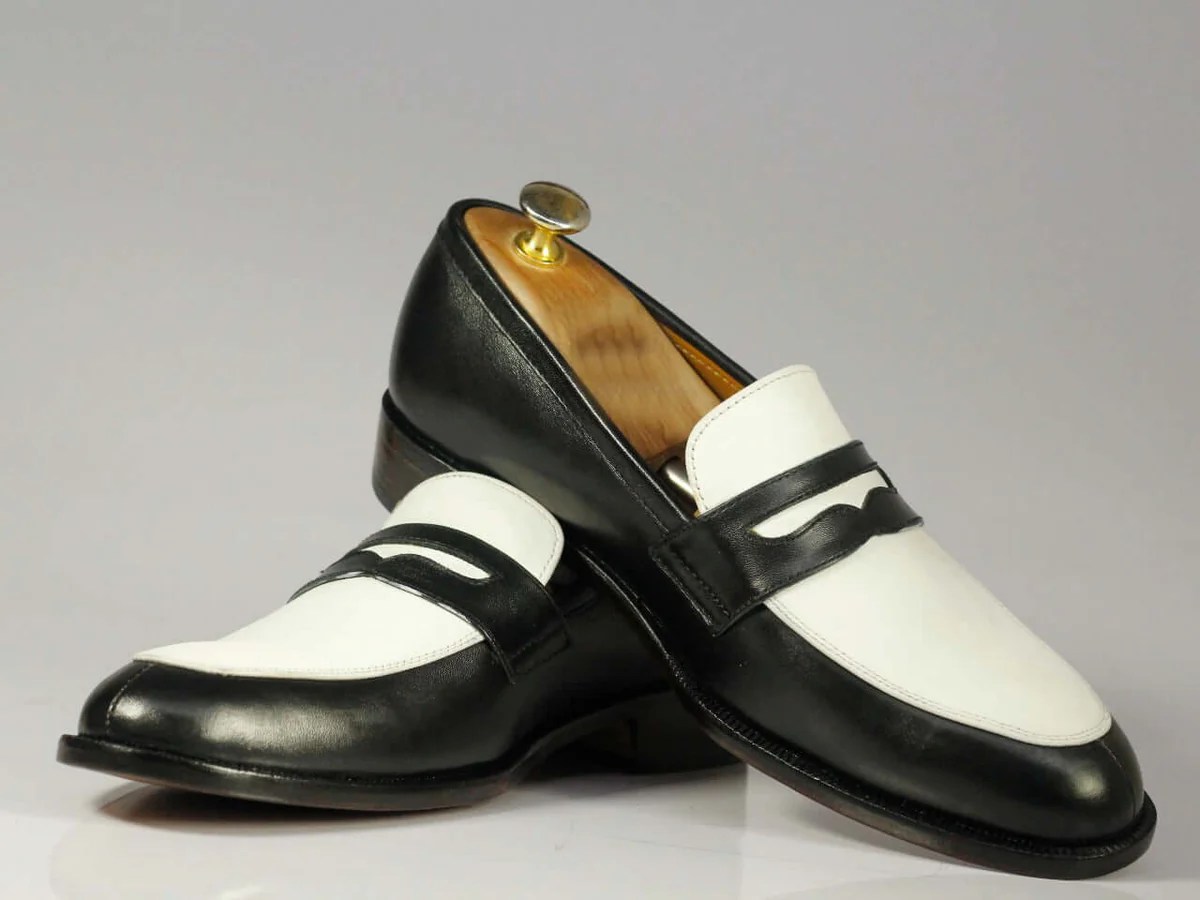 White and black dress shoes mens